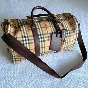 Duffle Medium Haymarket Check Tan Leather Weekend/Travel Bag
